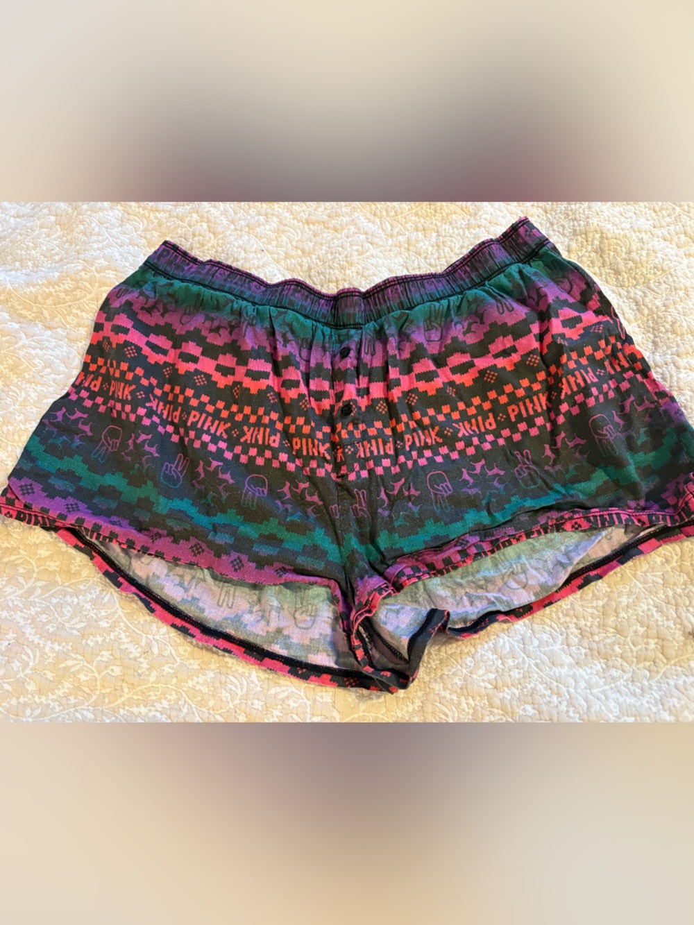 PINK Multicolor Patterned Women's Lounge Shorts - Pink & Purple